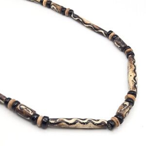 Beaded Necklace Handcrafted Natural Bead Black Tan Organic Boho Tribal